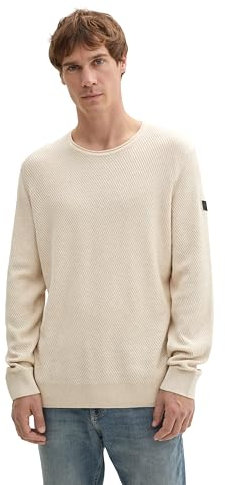 TOM TAILOR Herren Basic Pullover mit Rundhalsausschnitt,36107 - Light Sand Melange, L