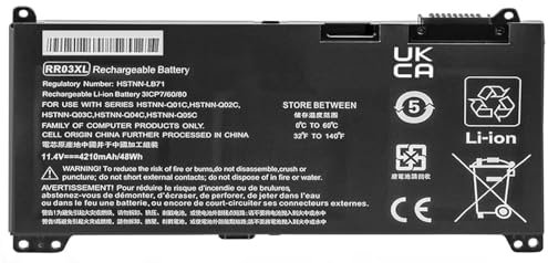 FESTAS® Batterie de rechange 11,4 V 48 Wh RR03XL pour ordinateur portable HP ProBook 430 G4 430 G5 440 G5 450 G5 455 G5 470 G4 470 G5 HSTNN-PB6W HSTNN-LB7I HSTNN-LB71 HSTNN-LB71 N-UB7C HSTNN-I74C