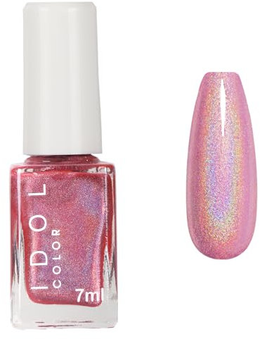Holographic Pink Nail Polish - Magic Rainbow Effect Glitter Nail Polish - Laser Gorgeous Glossy Nail Varnish - Light Purple Shining Sparkling for Four Seasons Salon Nail Art Diy Home