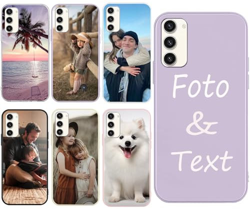 DCPPCY Personalisierte Handyhülle für Samsung Galaxy A14 4G/5G Hülle Personalisierte,mit Eigenem Foto Bild Text Individuelle Schutzhülle lila Silikon Handyhülle Selbst Gestalten Text Custom Case