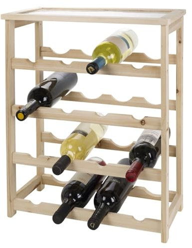 Optimal Products 16 Bottles Wine Wooden Rack Stackable Display Shelve Side Cabinet Storage Holder For Home Kitchen Pub