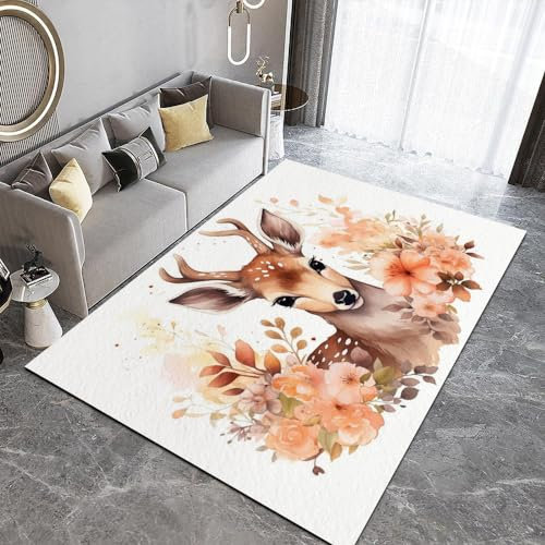 DILANI REH Kurzflor Teppich Matten rutschfeste FußMatte Kinderteppich Modern 3D Tiere Blumen Kinder Spielteppiche FüR Schlafzimmer Flur Wohnzimmer Boden Teppich 100x150 cm