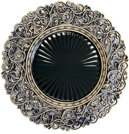 CN.JIAHE 13inch Round Plastic Charger Plates,Set of 8,Charger Plates for Dinner,Wedding,Party,Event Decoration. (Black gold edge) …