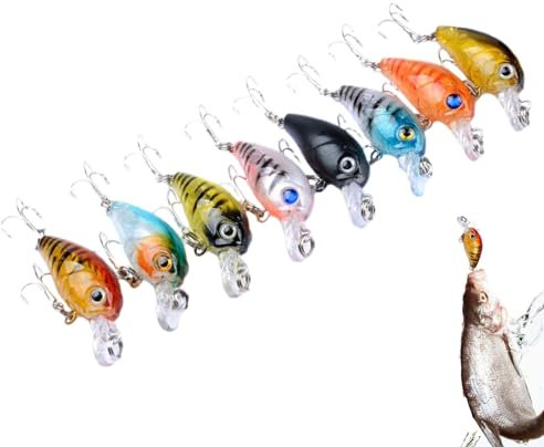 Appâts à manivelle pour la pêche au bar,leurres pour bar, 8 leurres de pêche, Leurre de poisson réaliste, appât à coulage lent, équipement de pêche pour eau douce et eau salée, bar, poisson-chat, broc