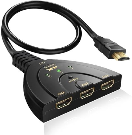 HDMI Switch 3 in 1 Out, 4k HDMI Splitter Switcher High Speed Gold Plated 3 Port Switch Adapter Extender Splitter Supports 1080p 3D for TV Stick Xbox PS3/4/5 Laptop Blu-Ray