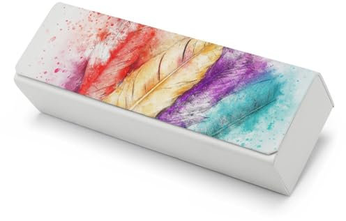 DOTBUY-SHOP Glasses Case for Women Men Kids 3D Feather Print Glasses Case Hard Shell Portable Large Eyeglasses Case with Cleaning Cloth Spectacle Cases Sunglasses Case (Watercolor)