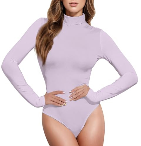 CHIFIGNO Damen-Body mit hohem Halsausschnitt, langärmelig, Jumpsuits für Damen, modischer Strampler für Damen