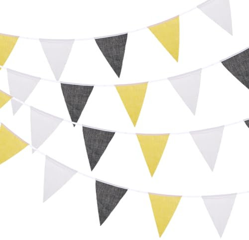 sourcing map Wimpelkette aus Stoff, 10 m, schwarz, gelb, weiß, 36 Stück, dreieckige Flaggen, Wimpelkette für Geburtstag, Hochzeit, Garten, Outdoor, Party-Dekorationen