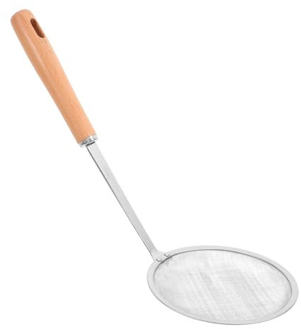 Ciieeo Fine Mesh Cooking Strainer French Fries Eggs Drainer Kitchen Colander Spoon Wood Handle Space Saving