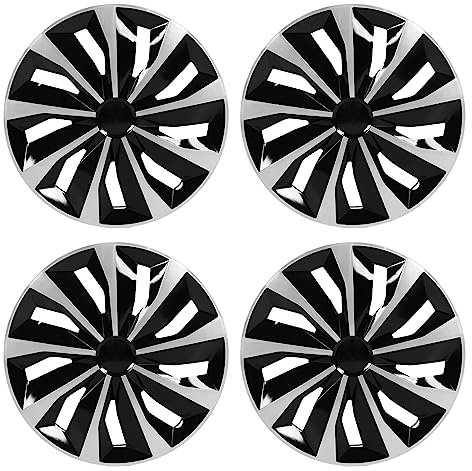 YFWOKSL Radkappen, Auto-Radkappen, 4 Stück, 15-Zoll-Radkappen, Radkappen, Schwarze und Silberne Radkappen, universeller Ersatz für die gesamte Felgenabdeckung, für 500 und die meisten Autos