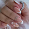 GlamRays Lot de 24 faux ongles en acrylique stiletto, en forme d'amande, cœur, blanc, pour manucure française