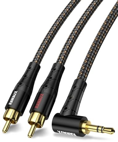 RAWAUX Câble RCA Jack Audio Stéréo 1M 90 Degrés 3.5mm vers 2RCA Mâle Câble Adaptateur Audio 2RCA Auxiliaire pour TV, Smartphone, Tablette, Home Cinéma, Amplificateur (2 RCA à 3.5 - Noir)