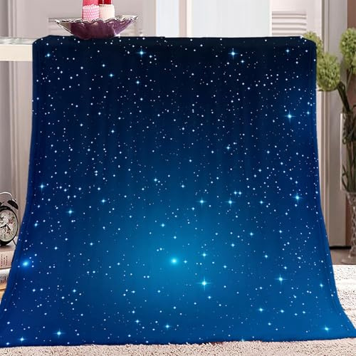 Kuscheldecke Blau Flauschig Decke Sternenhimmel mit Sternen Fleecedecke Wohndecke Warm Weich, Sofadecke Kleine, Decke Couch Blanket Wohn Kuscheldecken 130 x 150 cm