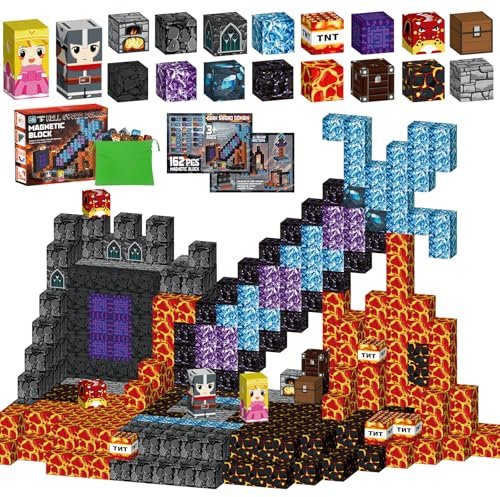 162 Stück Magnetische Bausteine,Baue Mine Magnet Welt Set,Magnet Bausteine,DIY Magnetspielzeug für Kinder,Magnetbausteine Blöcke MagnetSpielzeug für Geschenk ab 3 Jahre Junge Mädchen (2CM)