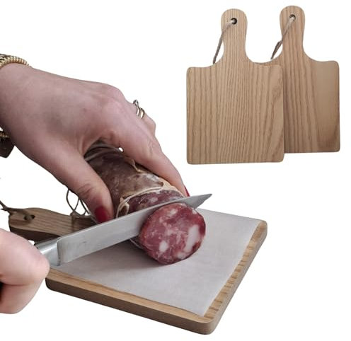ChicHouse Set 2pcs mini taglieri da cucina in legno con manico ideali per piccoli antipasti, formaggi, salumi o come salva superfici e sottopentola. (2, Legno, Quadrato 19.6 x 12.3 x 1 cm)
