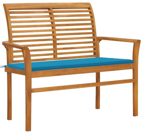 Myheimly Teak Massiv Gartenbank mit Auflage Holzbank Parkbank Sitzbank Gartenmöbel Balkonbank Terrassenbank Bank Garten Outdoor Blau