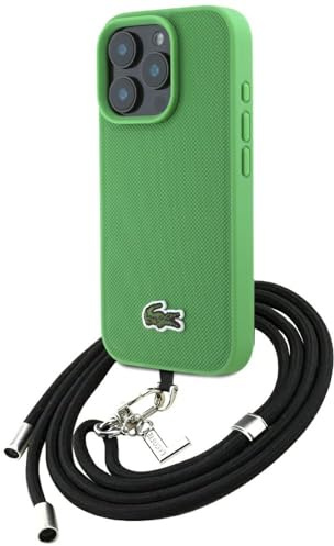 CG MOBILE Lacoste Iconic Petit Pique Crossbody Cord Hülle für iPhone 16 Pro Max kompatibel mit MagSafe (Grün)