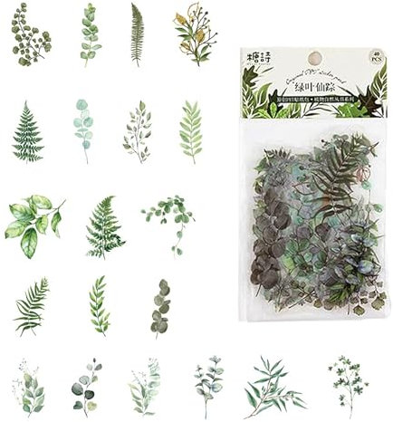 40 Pièces,Autocollants Plante,Feuille Pvc Vert Plantes Décoration Autocollant,Autocollants De Plantes Vertes,Décoration Scrapbooking Étanche Transparents,Pour Déco Téléphone Portable, Mur, Livre
