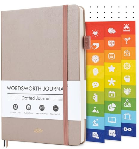 Wordsworth & Black A5 Bullet Dotted Journal, 216 gepunktete Seiten, Hardcover aus Leder mit Rasterpunkten, 120 GSM Papier, Notizbuch für Journaling & Skizzen – Geschenkbox enthalten, Roségold