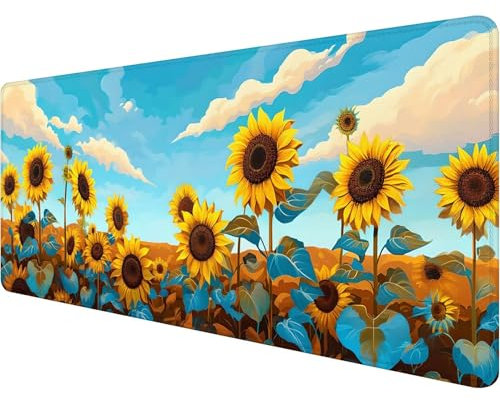 Gaming Mauspad 1200 x 400 x 3 mm, Blume Mousepad XXL Groß Mauspad Sonnenblume Schreibtischunterlage mit Vernähte Kanten, Wasserdicht Anti-Rutsch Mouse Pad, Verbessert Präzision und Geschwindigkei K-8