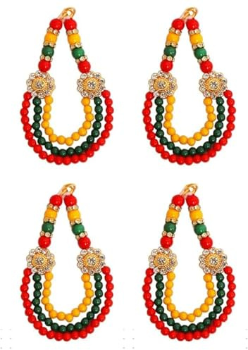 Aditri Creation Set mit 4 Mala für Laddu Gopal/Devi Maa/Radha Krishna/indisches traditionelles Holi-Festival, Göttin, Göttin, Schmuck, Allgott-Idol-Statue (Größe: 7,6 cm) (Farbe: Grün, Rot und Gelb)