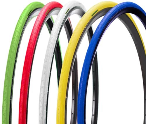 2 farbige Reifen 700 x 23 C (23-622) + Presta-Reifenventil, schmal, für Rennrad, Straßenreifen (rot, 48 mm)