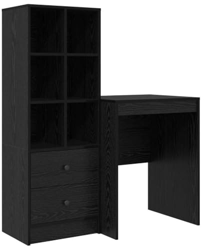 vidaXL Desk with Storage Space Black Oak Wood Material