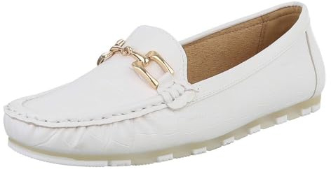 Ital Design Damen Loafer mit Flacher Sohle, runde Spitze, Weiß, Gr. 40