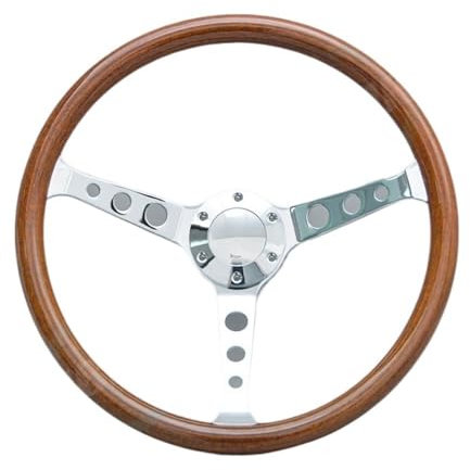 Volante Sportivo Auto, Volante a Calice Volante universale da 15 pollici in stile legno, volante sportivo retrò for auto cromato
