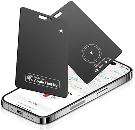 2er Wallet Tracker, [MFi-Zertifiziert] Smart Tag im Scheckkartenformat, nur 1,5 mm dünn, IP68 wasserdicht, kompatibel mit A-pple Wo ist – für Geldbeutel, Tasche, Gepäck
