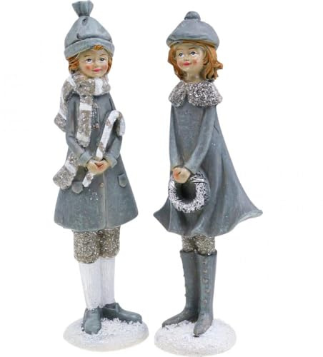 Viana Winterkinder Figuren Mädchen H19cm 2er-Set, Weihnachtsdekoration, Winter Dekofiguren, Tischdeko, festlich