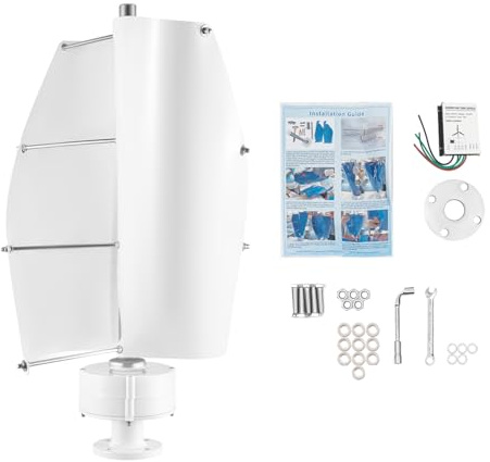 100W Windturbinen Generator, 12V 2-Klinge Vertikale Windgenerator Wendel Windkraftanlage, IP67 Elektromagnetismus Windkraftanlage Komplettset mit Controller für Boote Pavillons Kabinen White
