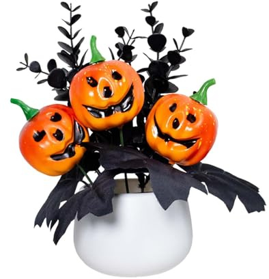 Zucca di Halloween Centrotavola Artificiale Zucca Pianta in vaso per Camino Vacanze Indoor Party Decor (22 x 10 cm) - Arancione