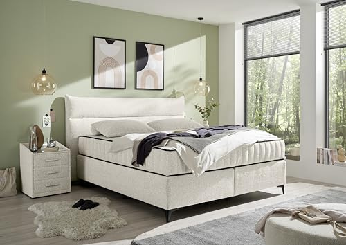 Stella Trading VLIELAND Boxspringbett 180x200 in Ivory - Bequemes Doppelbett mit 9-Zonen-Federkern Duo Matratze - 210 x 118 x 214 cm (B/H/T)