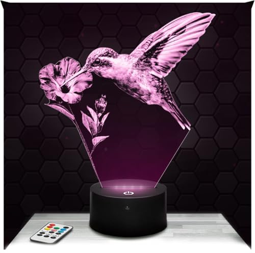 Lampephoto.fr - Lampe Kolibri 3D Touch Nachtlicht Kolibris | Made in France, Sockel & Größe wählbar, dimmbar, Batterie/USB, HD-Lasergravur, Geschenk für Sie & Ihn
