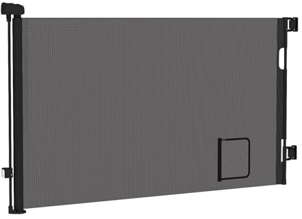 0-150cm Treppenschutzgitter Ausziehbare mit Katzenklappe, Türschutzgitter, Baby Absperrgitter, Einziehbares Babygitter, Schutzgitter Treppe für Babys und Haustiere (Schwarz)