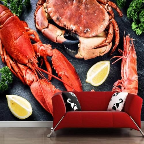 XLMING Retro Meeresfrüchte Restaurant Garnelen Krabben Essen 3D Tapeten Tapete Seidigkeit Home Esszimmer Möbel Sofa Schlafzimmer Wohnzimmer TV Hintergrund-430cm×300cm