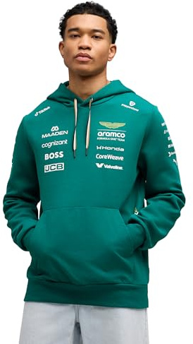 PUMA Aston Martin F1 2026 Herren Team-Hoodie – Grün | Gerippte Manschetten und verstellbarer Zugkordelkapuze, Alle neuesten Team- und Partnerlogos