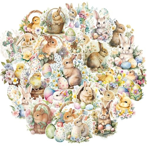 Oster Sticker Set 100 Stück – Süße Vintage Aufkleber mit Osterhasen, Ostereiern & Küken | Wasserfeste Vinyl Sticker für Scrapbooking, Bullet Journal, Journaling Zubehör, Deko & DIY Basteln