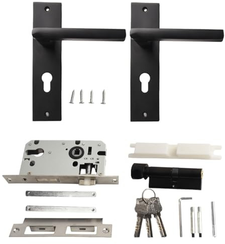 BildeeMait Mortaise noire pour serrure de porte avec poignée, bouton de levier antivol, portes en bois de 3,5,5 cm d'épaisseur, réversible gauche droite