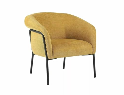 SIGNAL MEBLE Clover, Gepolsterter Sessel, Curry Gelb, Schwarze Metallbeine, 69x71x68 cm, Retro-Design