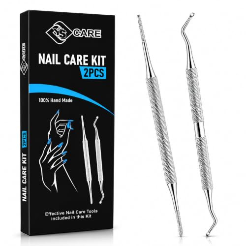 YSCARE Nail Care ingrown toenail File 3-piece Set Including Corner Lifter and Cuticle Pusher Pedicure for Treating ingrown toenails Double-Headed Nail Cleaning Nail Cleaner (Silver, Pack of 2)