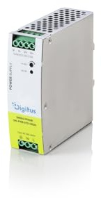 DIGITUS Fuente de alimentación para Carril DIN – 24 V CC / 5 A / 120 W | Tensión de entrada 90–264 V CA – 40 mm de ancho – Montaje en carril DIN en el armario de control – Gris