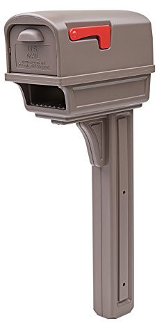 Gibraltar Mailboxes Gentry Large Capacity Double-Walled Plastic Mocha, All-In-One Mailbox & Post Combo Kit, GGC1M0000