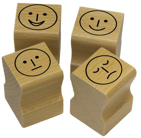 Elbi Stempelset: 4 x Smileys/Mimik/Gesichter Lehrerstempel aus Holz - S88