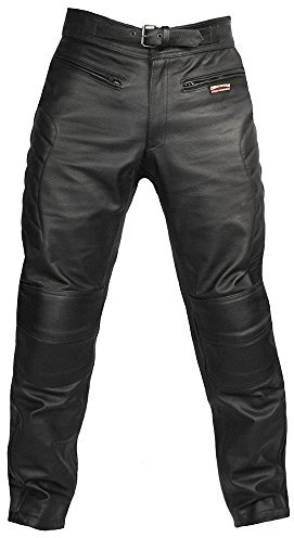 Skintan, pantaloni da uomo, in vera pelle, da motociclista, con protezioni CE, Nero Nero 36
