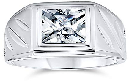 Personalisieren Sie traditionellen Zirkonia-Solitär-Rechteck 3CTW Smaragdschliff AAA CZ Fassung Herren Verlobungsring Ehering für Männer .925 Sterling Silber Streifen Band anpassbar