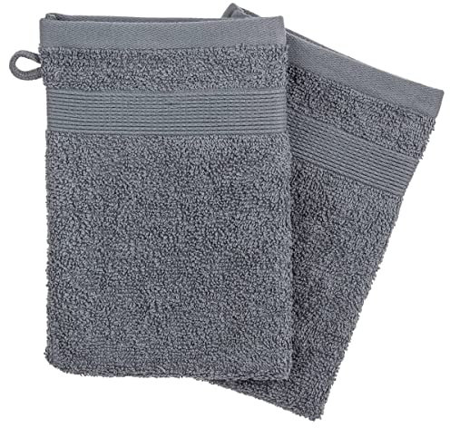 Atmosphera - Lot de 2 Gants de Toilette - Coton 450 GR/m² - Gris Anthracite 15x21 cm