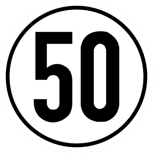 Geschwindigkeitsschild 50 km/h, 20cm nach §58 StVZO, Folienaufkleber zur Anbringung Karosserie aussen, Aufkleber, Geschwindigkeit, rund, für Traktor, LKW, Rollstuhl,