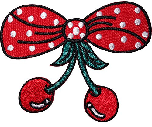 Cherry Embroidered Iron Sew On Patch Red Cherries Rockabilly Polka Dot Bow Badge